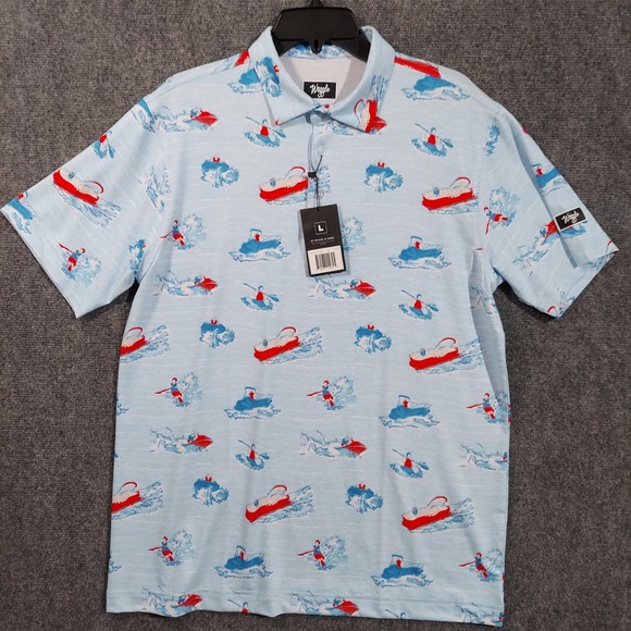 Waggle Polo Shirt Mens Large Light Blue Lake Life Golf Performance Stretch - Picture 1 of 8